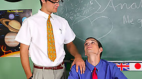 One hot teacher taking care of one of his dork with his cock