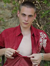 Cute twink Franky busts a big nut outdoors.