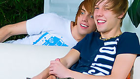 Masturbating on a couch twinks unleash the bangs